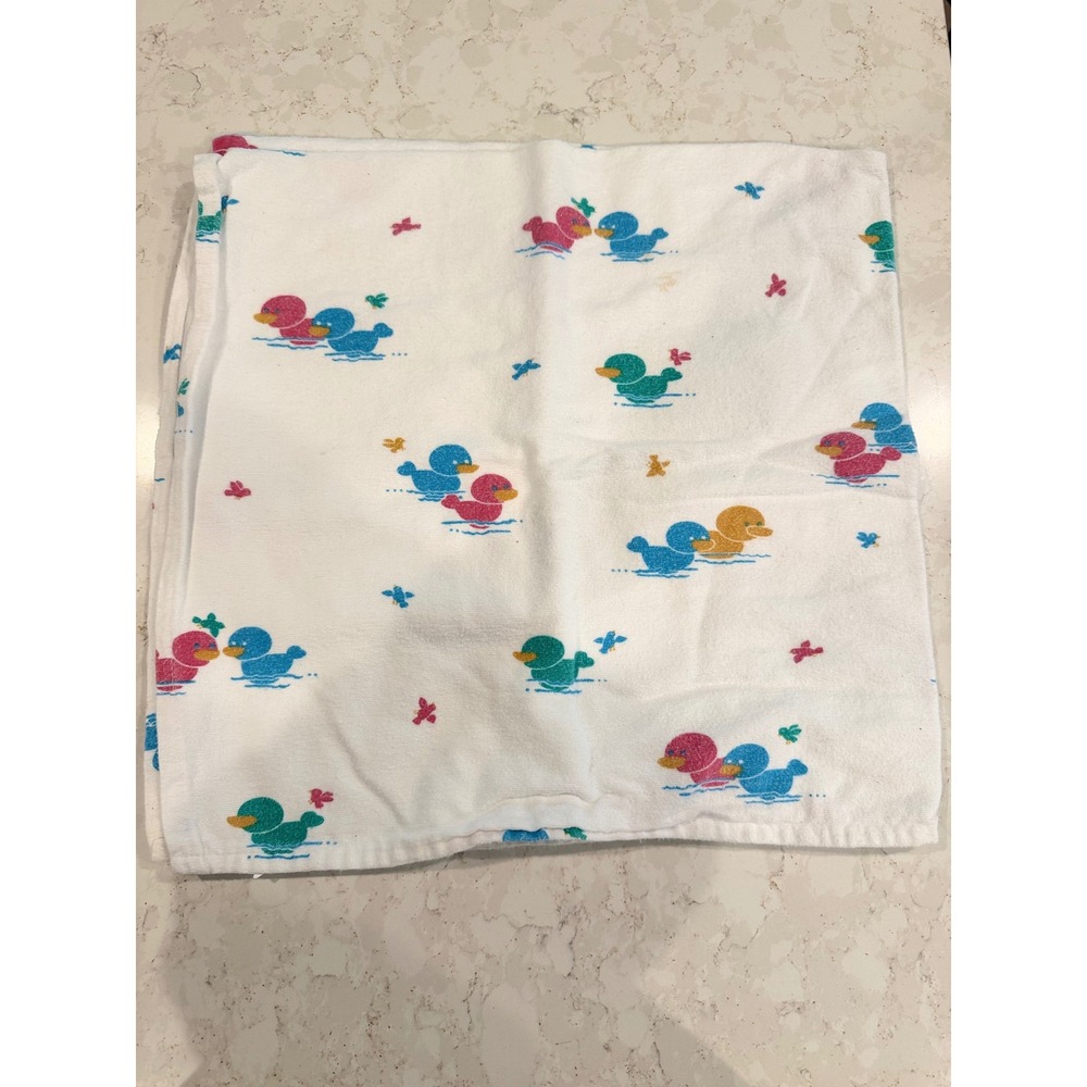 Vintage‎ Medline Industries Rubber Duck Baby Blanket White Cotton 36x33